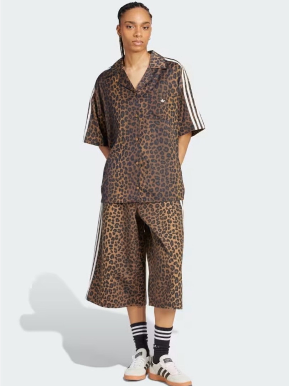 NWT! ADIDAS ORIGINALS 3 STRIPES LEOPARD DENIM BERMUDA SHORTS